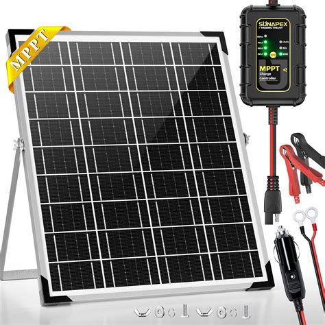 SUNAPEX 25W MPPT Solar Battery Charger Maintainer, 12V Waterproof Solar Panel Trickle Charger ...