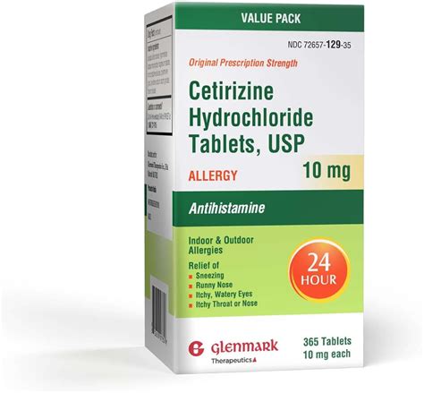 Amazon.com: Glenmark Therapeutics 24-Hour Allergy Medicine, Cetirizine HCl USP, Antihistamine ...
