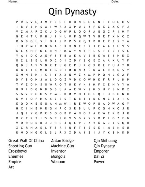 Qin Dynasty Word Search - WordMint