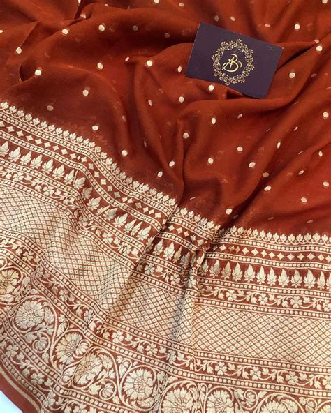 Rust Maroon Handloom Pure Khaddi Georgette Silk Saree - Aura Benaras