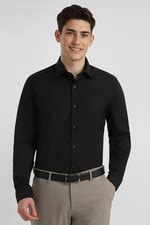 Buy Men Black Regular Fit Solid Full Sleeves Formal Shirt Online ...