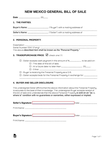 Free New Mexico General Bill of Sale Form - PDF | Word – eForms