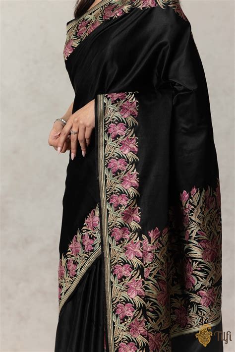 Black Pure Satin Silk Banarasi Handloom Saree - Tilfi