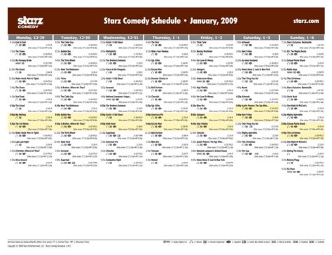 Starz Comedy - January, 2009 Schedule
