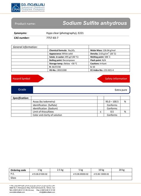 Sodium Sulfite anhydrous – DRM CHEM