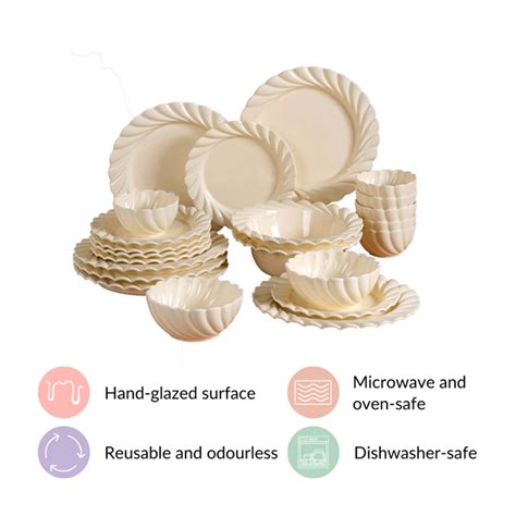 22 Piece Luxury Dinner Set in Cream Color For 6 Online | Nestasia