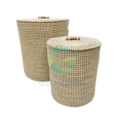 Round seagrass laundry baskets with lid - Galaximex
