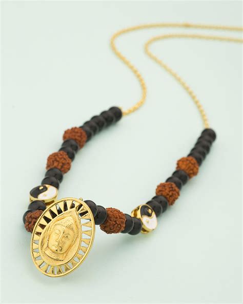 Rudraksha With Black Beaded Chain With Lord Buddha Pendant – VOYLLA