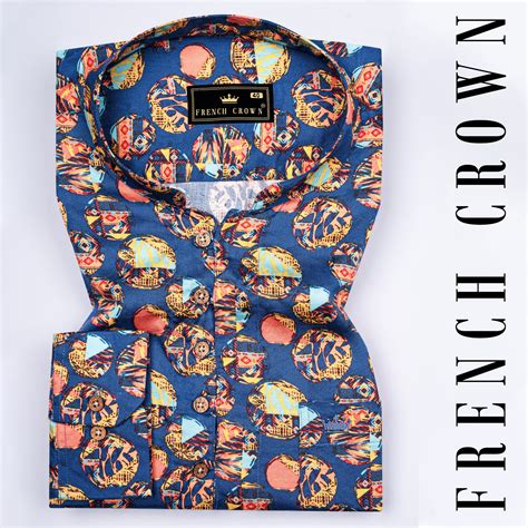 Topaz Blue with Peachy and Aqua Blue Casual Prints Premium Cotton ...