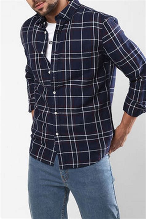 Men's Basic Full Sleeves White and Black Check Shirt S194 - Street ...