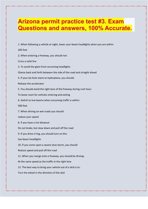 Arizona permit practice test #3. Exam Questions and answers, 100% ...