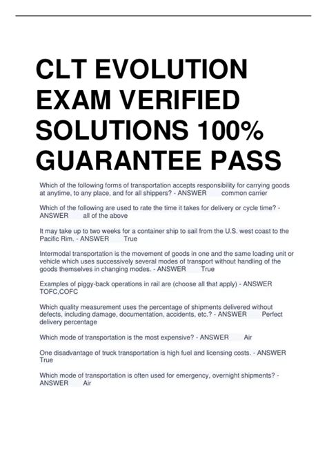 CLT EVOLUTION EXAM VERIFIED SOLUTIONS 100% GUARANTEE PASS - CLT - Stuvia US