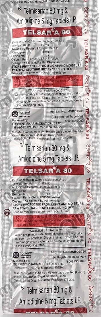 Telsar A 80mg Strip Of 10 Tablets: Uses, Side Effects, Price & Dosage ...
