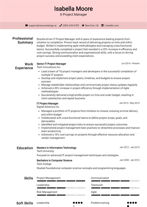 21 IT Project Manager Resume Examples And Templates for 2024 - ResumeDesign.ai