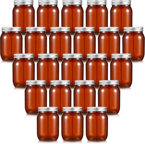 Amazon.com: Dandat 24 Pack 12oz Plastic Amber Mason Jars with Lids ...