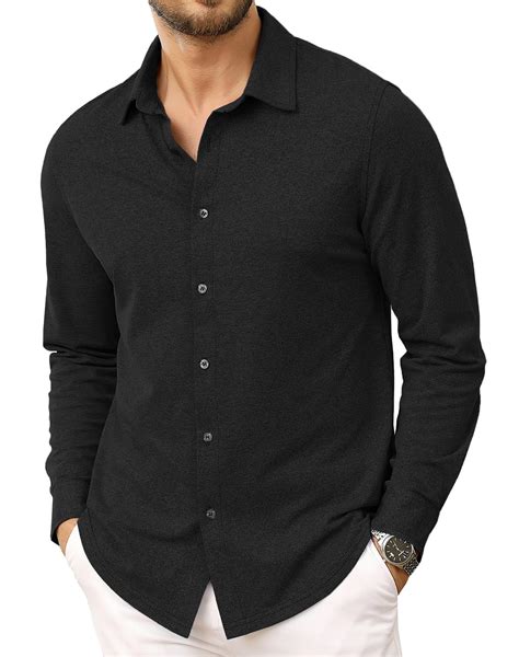 URRU Mens Black Athletic Dress Shirts Muscle Slim Fit Wrinkle Free Long ...