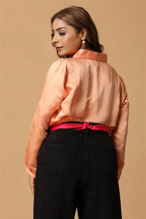 Shop Trendy Apricot Satin Linen Shirt for Women