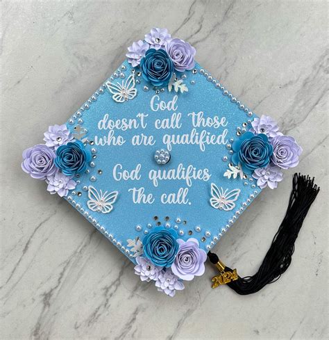Baby Blue and White Flower Graduation Topper, Baby Blue Grad Cap, Blue ...