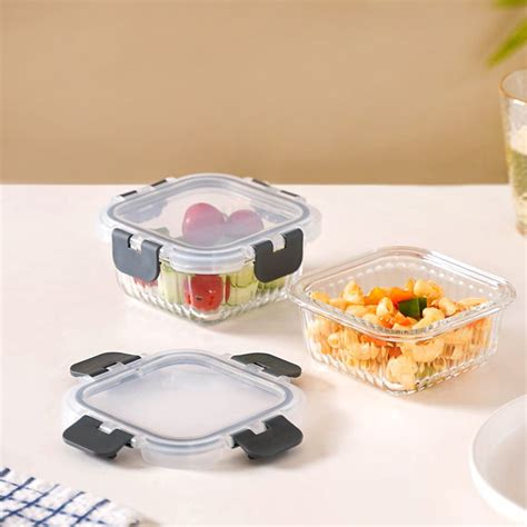 Airtight Glass Food Storage Container Set Of 2 Fluted 300ml Online ...