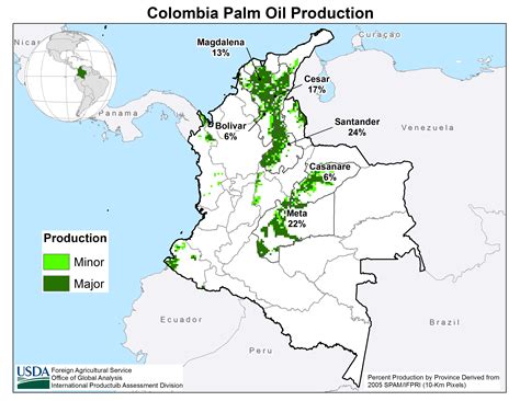 Palm oil production map of Colombia by department