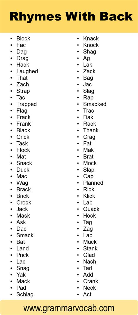 What Words Rhyme With Backs at Levi Gether blog