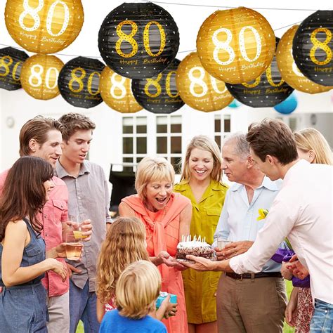 Buy 6 Pieces 80 Birthday Party Decorations Hanging Paper Lanterns Black ...