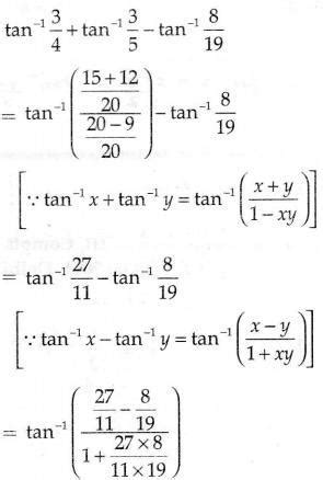 prove that tan inverse 3/4+ tan inverse 3/5- tan inverse 8/19= pi/4 ...
