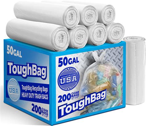 Amazon.com: ToughBag 50 Gallon Trash Bags Heavy Duty, Clear Trash Bags ...