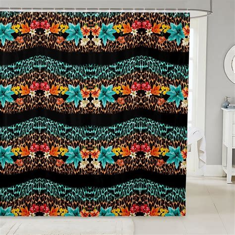Amazon.com: Manfei Leopard Print Shower Curtains Blue Brown Cheetah ...