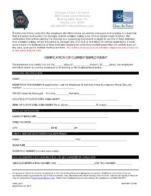 Georgia Vehicle Emission Out of Area Extension Verification - Blank ...