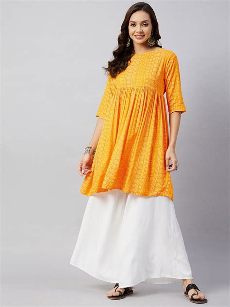Yellow Bandhani Short Anarkali Kurta