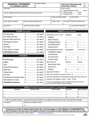 MA Financial Statement of Judgment Debtor 2012 - Fill and Sign ...