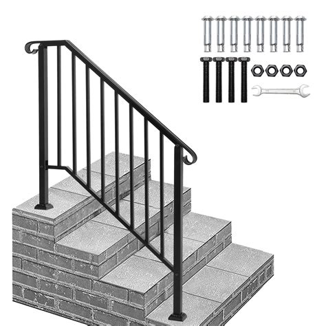 4 Step Handrails for Outdoor Steps, Wrought Iron Stair Railing Fits 3 ...
