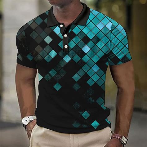 Hombre Geométrico Camisetas polo con diseño de gofre Camiseta de golf ...