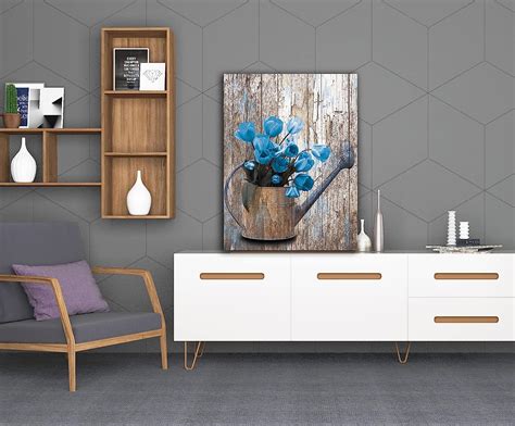 Buy GXLONG Blue Flower Canvas Wall-Art for Living Room Large Size ...