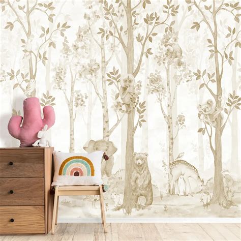 Jungle Tales, Nursery Room Wallpaper Beige | Life n Colors