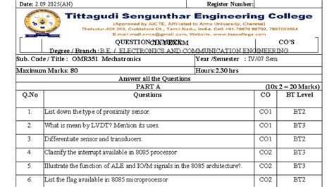 Mechatronics OMR351 Final Exam Questions & Answers Guide - Studocu