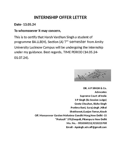 Offer letter - INTERNSHIP OFFER LETTER Date- 13. To whomsoever it may ...