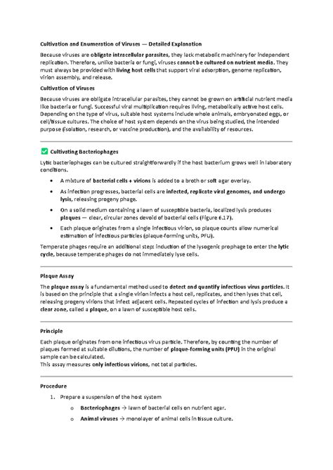 Cultivation and Enumeration of Viruses: A Comprehensive Guide - Studocu