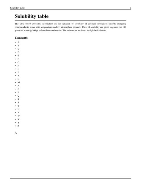 Solubility Table | PDF
