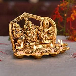 Buy Collectible India Laxmi Ganesh Saraswati Idol Diya Oil Lamp Deepak ...
