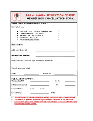 Fillable Online RAS AL HAMRA RECREATION CENTRE MEMBERSHIP CANCELLATION ...