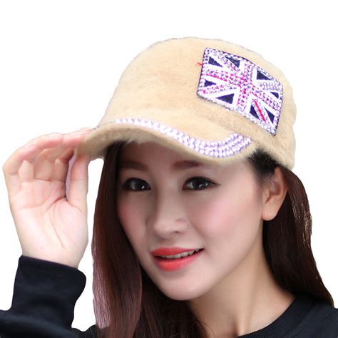 Buy Locomo Women Rabbit Hair Bling UK Union Jack Patriot Baseball Cap ...