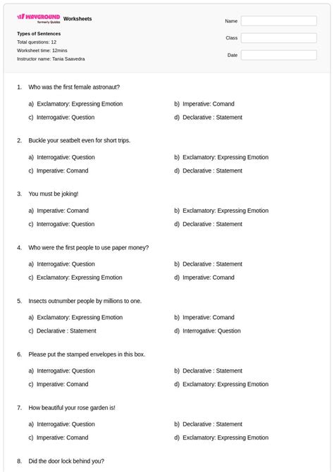 50+ Types of Sentences worksheets for Class 3 on Wayground | Free ...