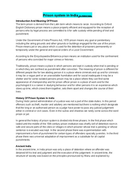 Prison system - Introduction And Meaning Of Prison The term prison is ...