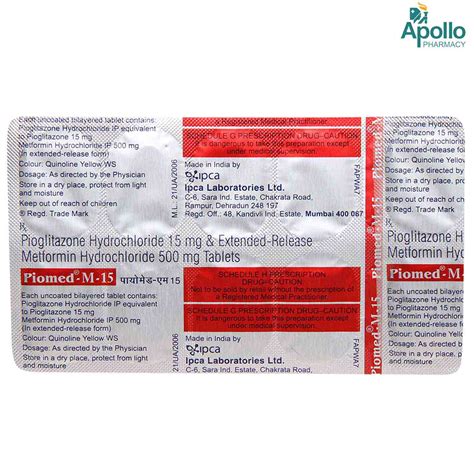 Piomed M 15 Tablet 10's Price, Uses, Side Effects, Composition - Apollo ...