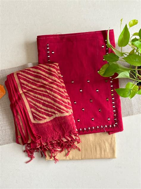 Maroon Linen Dupatta Unstitched Set – Oriana Global