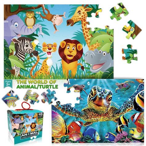Double Sides Jumbo Floor Puzzle for Kids Animal Jigsaw Large Puzzles 48 ...