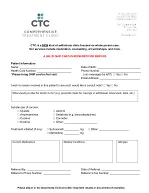 Fillable Online CTC Referral Form - Comprehensive Treatment Clinic Fax ...