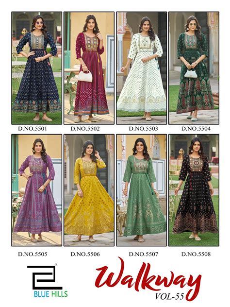 Walkway Vol 55 Blue Hills Rayon 14Kg Floor Length Kurtis Wholesale Rat ...